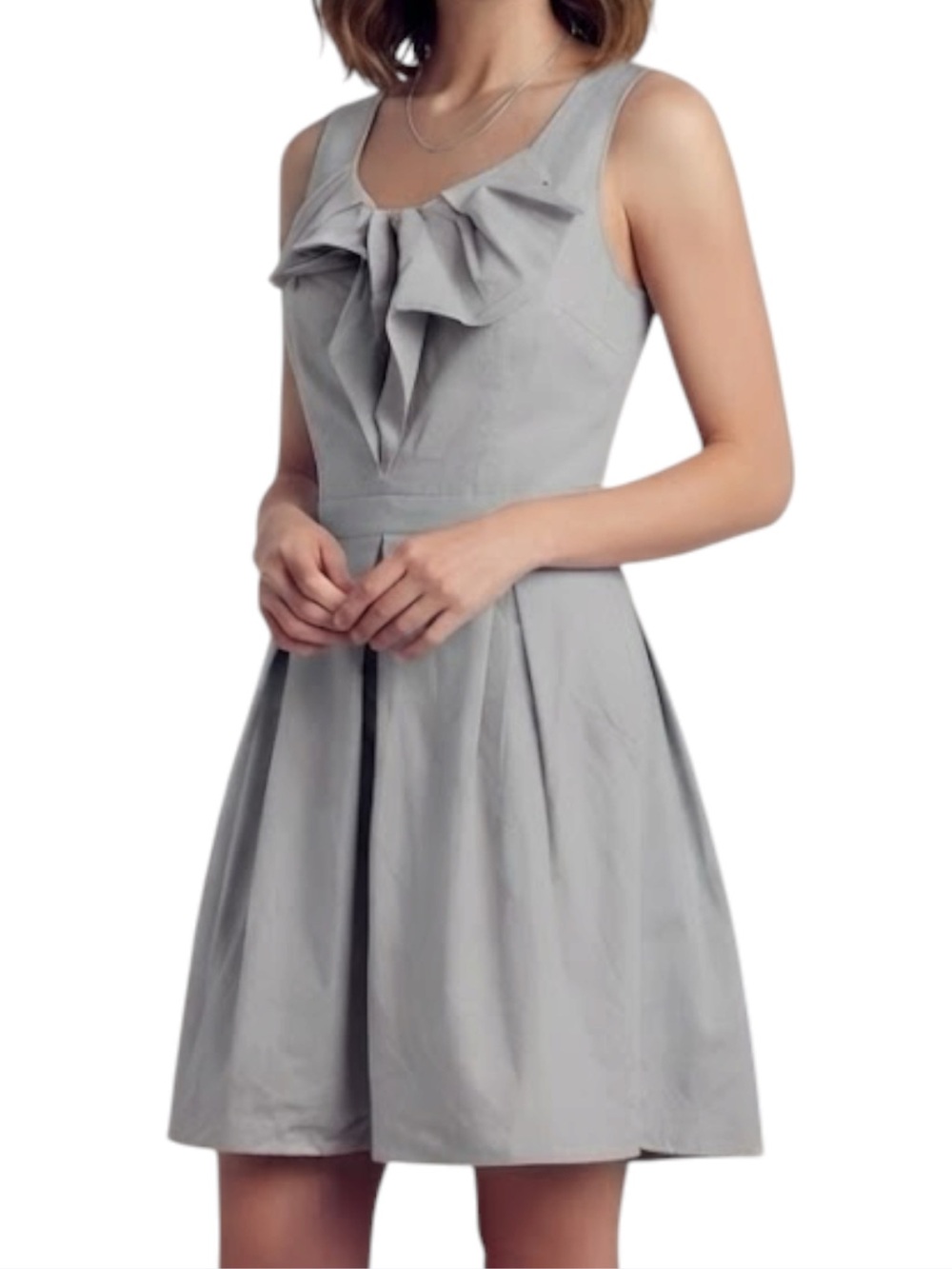 FEVER LONDON Sleeveless Dress With Ruffle Front & Back Keyhole Detail Grey Sz 8